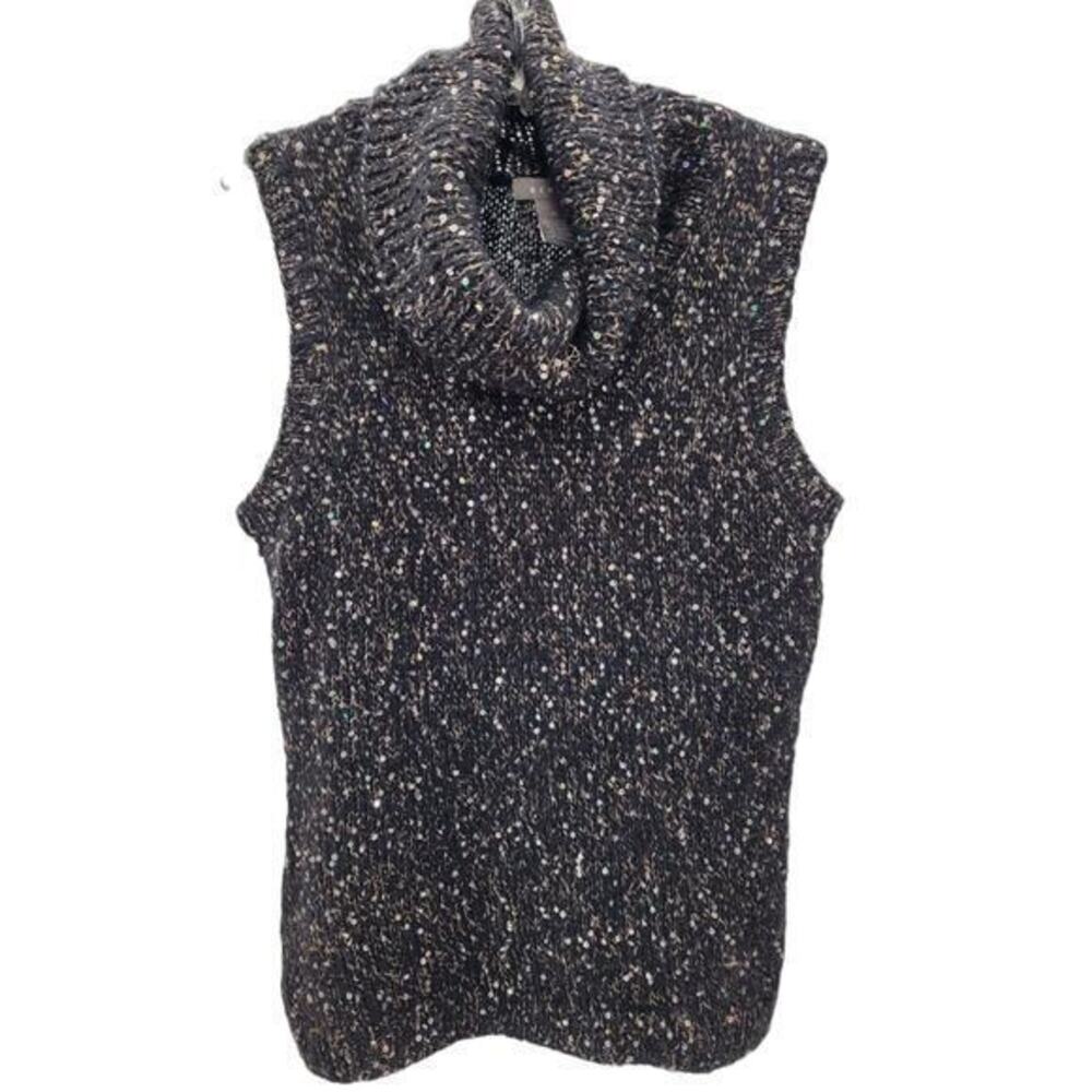 Kenar Black‎ Gold Sequin Knit Cowl Collar Sleeveless Pullover Glam Sweater